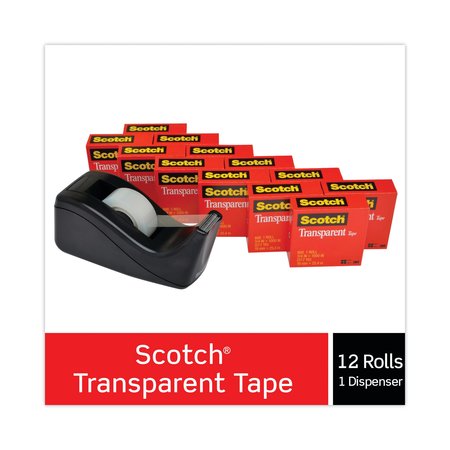 Scotch Tape with Dispenser, 0.75 x 1000 in, PK12 600KC60